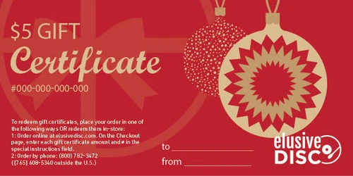$5.00 ELUSIVE DISC, INC. GIFT CERTIFICATE 1